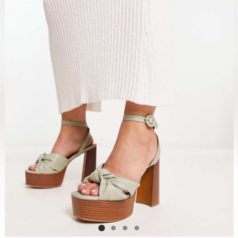 ASOS DESIGN Natia knotted platform heeled sandals in sage green